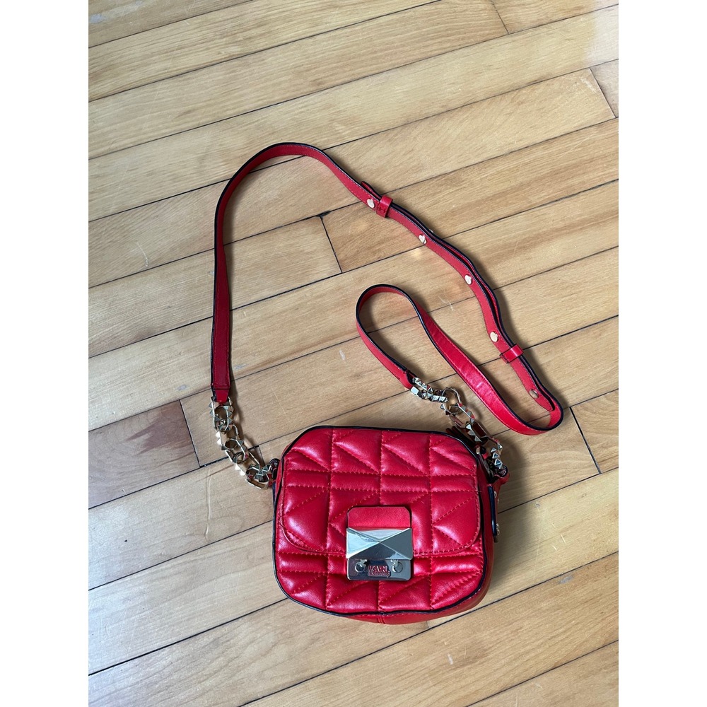 Karl Lagerfeld Paris Red Quilted Leather Crossbody Bag Silver Hardware Studs